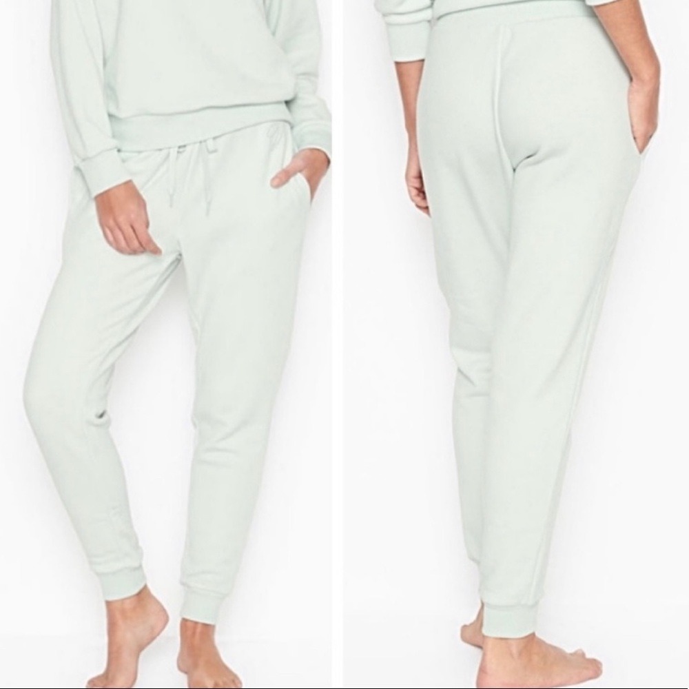 Victoria's Secret Mint Green Rhinestone Logo Jogger Sweatpants Large NEW